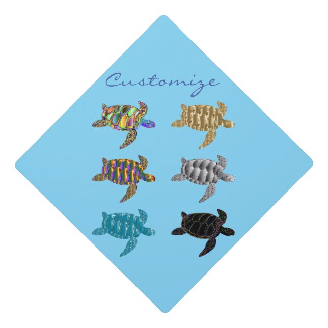 Multi-colour Sea Turtles Thunder_Cove Graduation Cap Topper (Front)