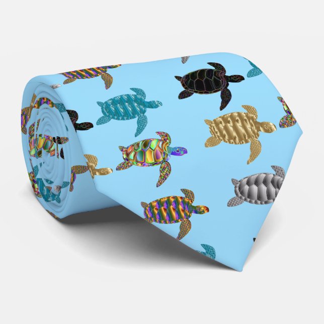 Multi-colour Sea Turtles Thunder_Cove Tie (Rolled)