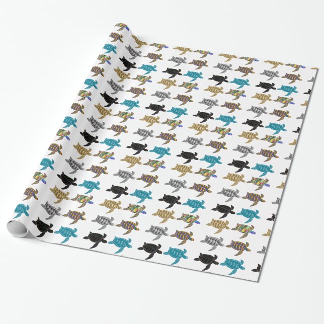 Multi-colour Sea Turtles Thunder_Cove Wrapping Paper (Unrolled)