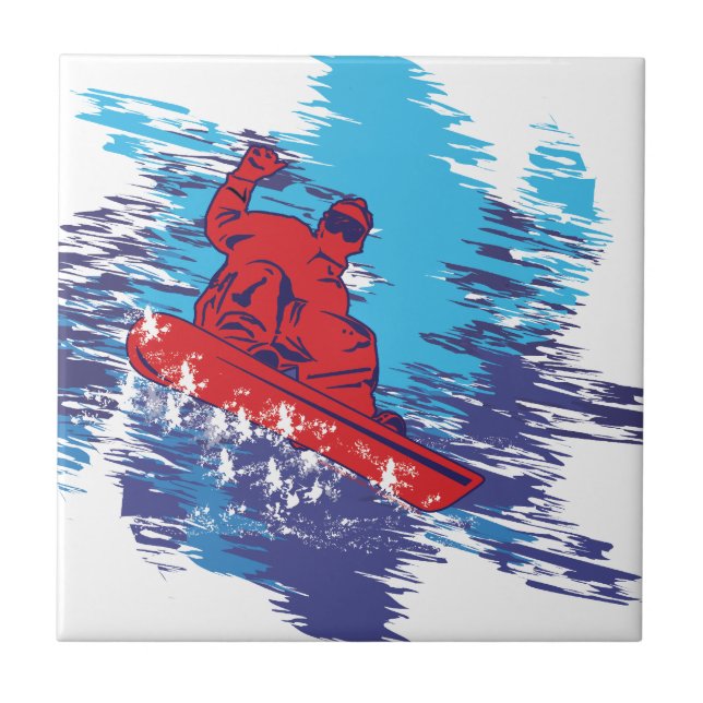 Multi Colour Snowboarder Cathching High Snow Drift Tile (Front)