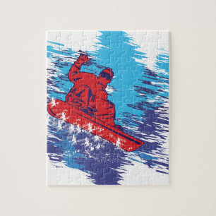 Multi Colour Snowboarder Cathching High Snow Jigsaw Puzzle