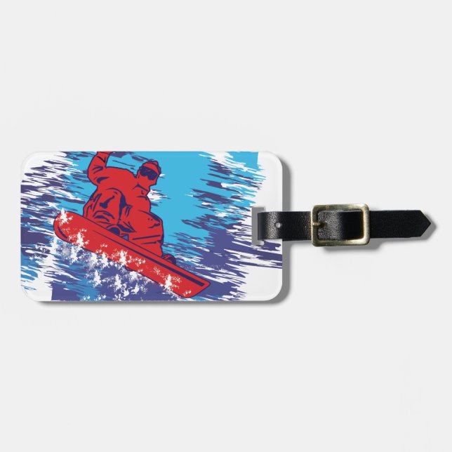Multi Colour Snowboarder Cathching High Snow Luggage Tag (Front Horizontal)