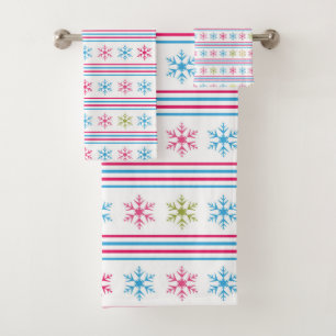 Multi Colour Snowflakes Bath Towel Set