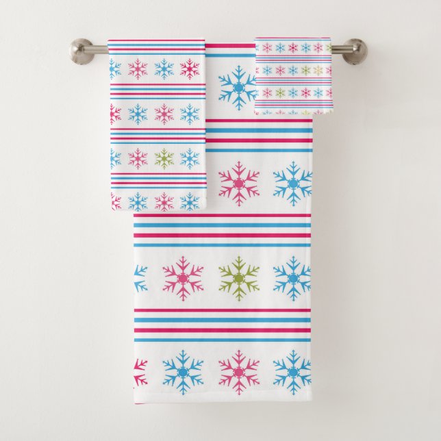 Multi Colour Snowflakes Bath Towel Set (Insitu)