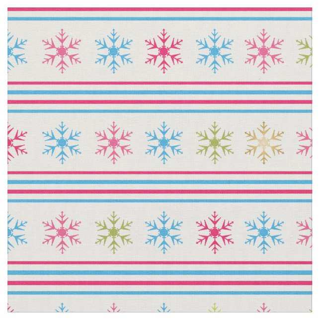 Multi Colour Snowflakes Fabric (Close Up)