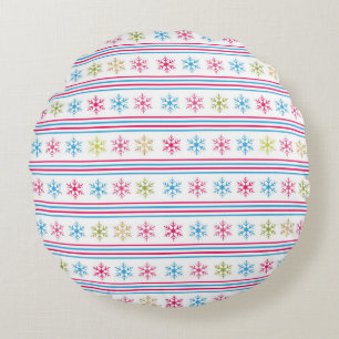 Multi Colour Snowflakes Round Pillow