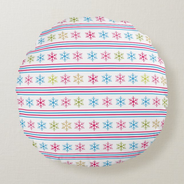 Multi Colour Snowflakes Round Pillow (Front)