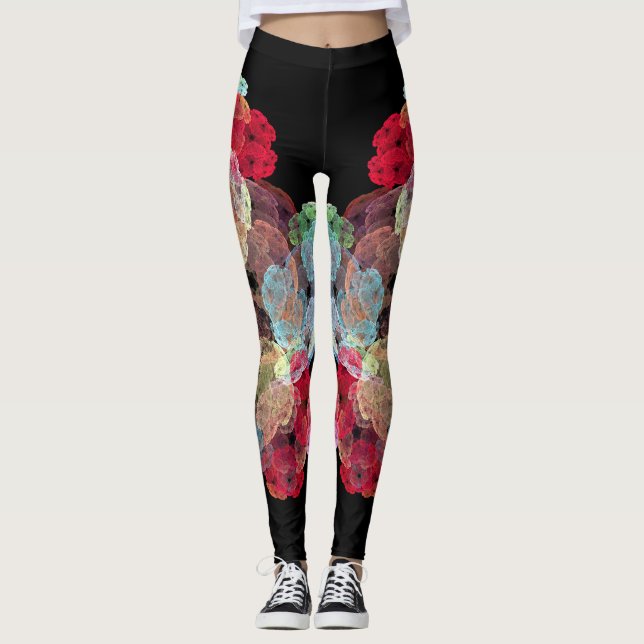 Multi colour splatter on black background leggings (Front)