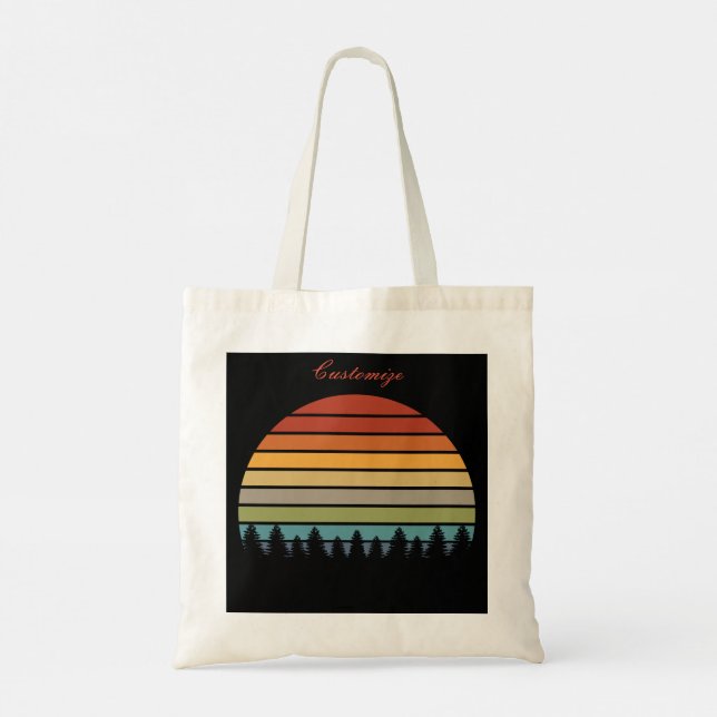Multi-colour striped moon with trees Thunder_Cove Tote Bag (Back)