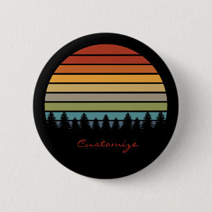 Multi-colour striped sun with trees Thunder_Cove 2 Inch Round Button