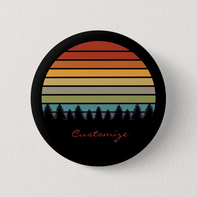 Multi-colour striped sun with trees Thunder_Cove 2 Inch Round Button (Front)