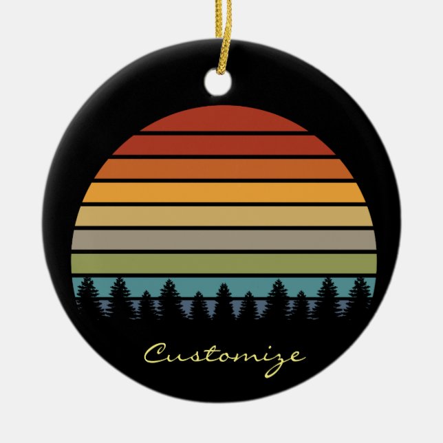 Multi-colour striped sun with trees Thunder_Cove Ceramic Ornament (Front)