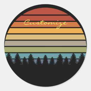 Multi-colour striped sun with trees Thunder_Cove Classic Round Sticker