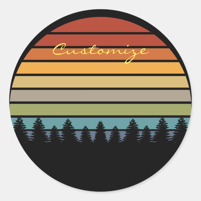 Multi-colour striped sun with trees Thunder_Cove Classic Round Sticker (Front)