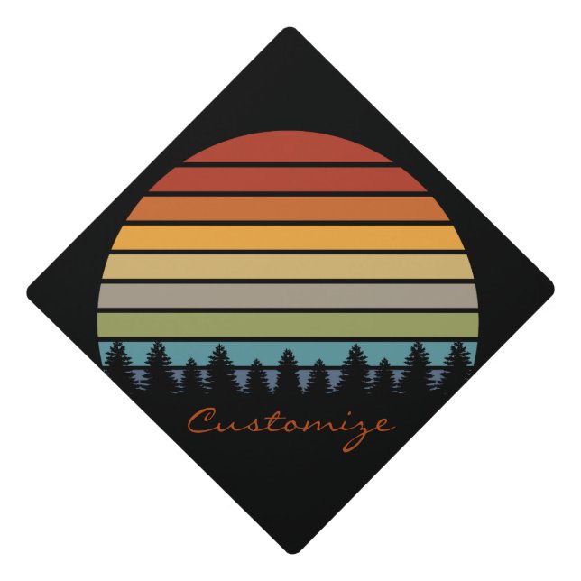 Multi-colour striped sun with trees Thunder_Cove Graduation Cap Topper (Front)