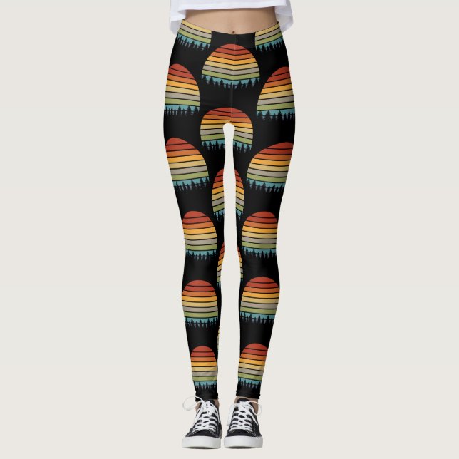 Multi-colour striped sun with trees Thunder_Cove Leggings (Front)