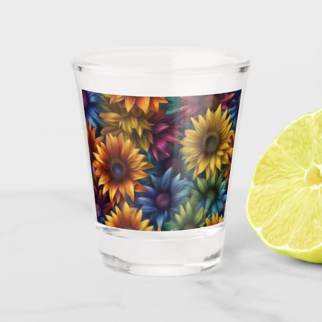 Multi-Colour Sunflowers #4 -  Shot Glass (Front)