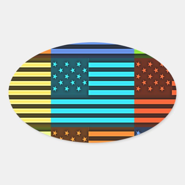 Multi colour USA flag chequered vector pattern art Oval Sticker (Front)