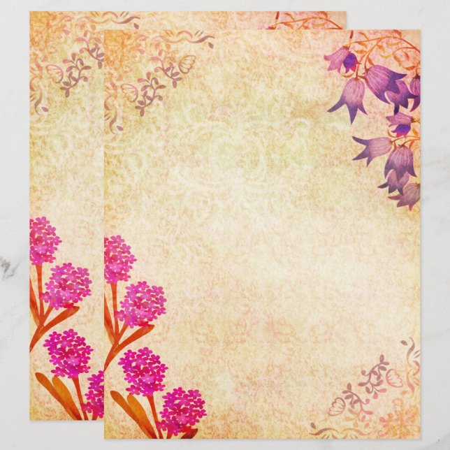 Multi-colour vintage floral scrapbook paper (Front/Back)