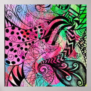 Multi Colour Watercolor and Ink Pattern Drawing Poster