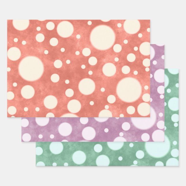 Multi-Colour White Polka Dots Pattern Decoupage Wrapping Paper Sheet (Set)
