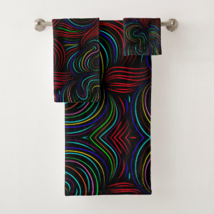 Multi-coloured abstract pattern bath towel set