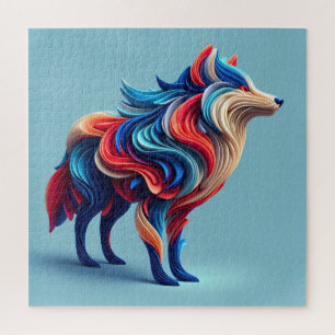 Multi-coloured abstract wolf jigsaw puzzle