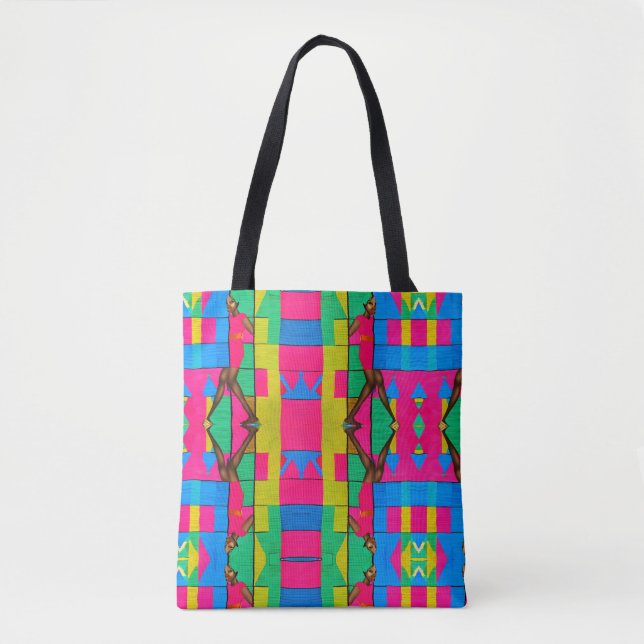 Multi Coloured African Kente Pink Black Lady Desig Tote Bag (Front)