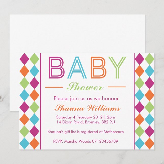 Multi-Coloured Argyle Baby Shower Invitation (Front/Back)