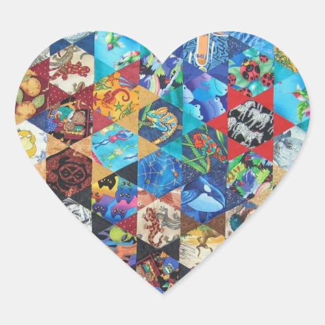 Multi Coloured Arts Pattern Heart Sticker (Front)