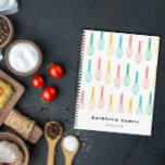 Multi Coloured Balloon Whisk Pattern Recipe Notebook<br><div class="desc">Recipe book with a pattern of balloon whisks with hearts on the handles in pink,  green,  blue,  and yellow. Add your name in bold letters!</div>