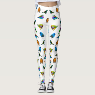 Multi-coloured Birds on White Leggings
