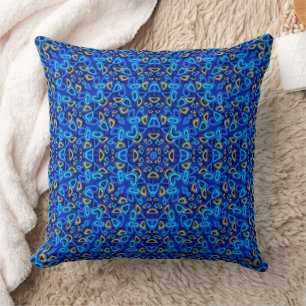 Multi-coloured blue ornament abstract throw pillow