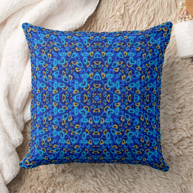 Multi-coloured blue ornament abstract throw pillow (Blanket)