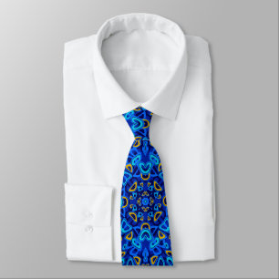 Multi-coloured blue ornament abstract tie