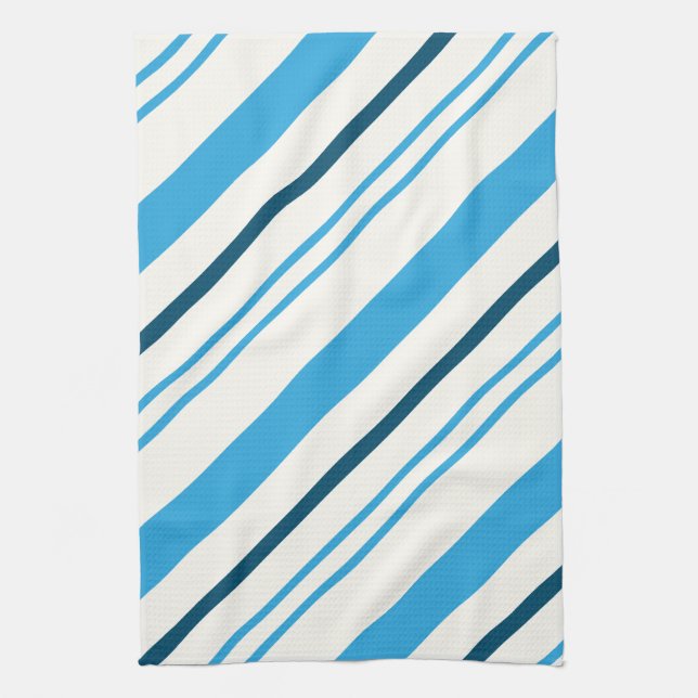 multi-coloured blue stripes on white background kitchen towel (Vertical)