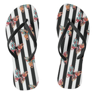 Multi-coloured butterfly flip flops