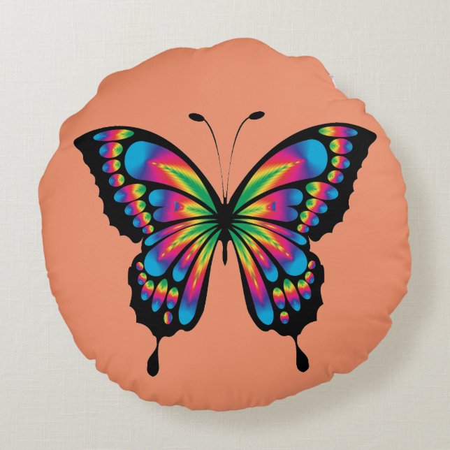 Multi Coloured Butterfly Round Pillow (Back)
