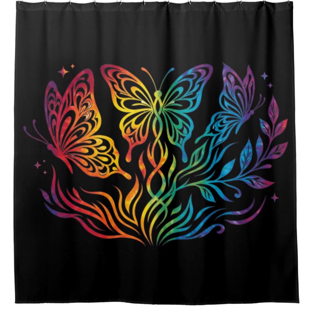 Multi Coloured Butterfly Shower Curtain (Front)