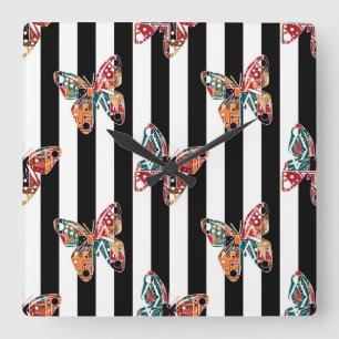 Multi-coloured butterfly square wall clock