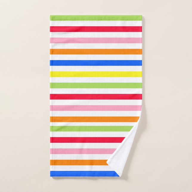 Multi Coloured Candy Stripes Hand Towel (Hand Towel)