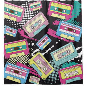 Multi Coloured cassettes on a black background sea