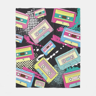 Multi Coloured cassettes on a black background sea Fleece Blanket