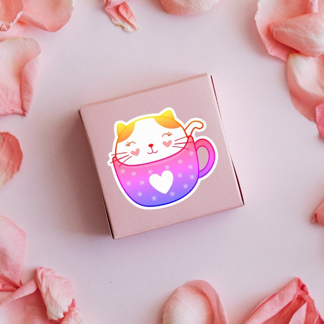 Multi-coloured cat in a mug stickers (Creator Uploaded)