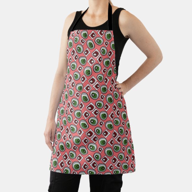 Multi-coloured circles and retro sixties  apron (Insitu)