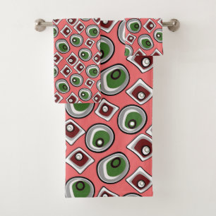Multi-coloured circles and retro sixties  bath towel set