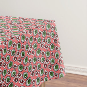 Multi-coloured circles and retro sixties tablecloth