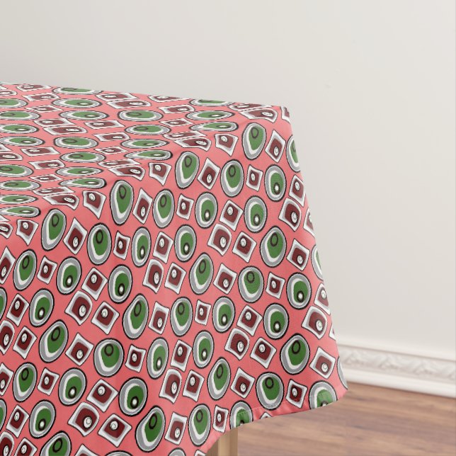 Multi-coloured circles and retro sixties  tablecloth (In Situ)