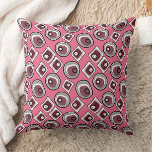 Multi-coloured circles and rings retro sixties throw pillow