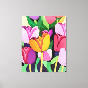 Multi-Coloured Colourful Tulips Abstract Art Canvas Print